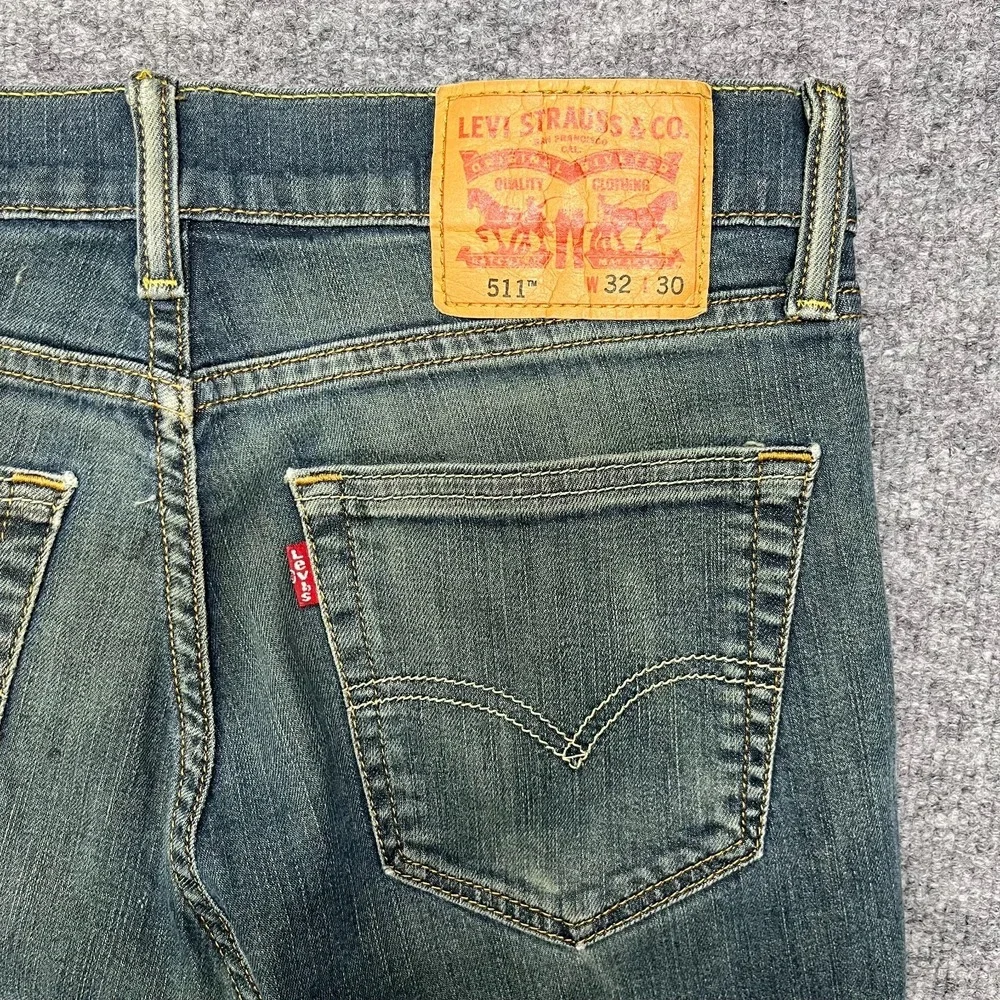 Levi's 511 Jeans Men's Blue Wash Denim Stretch Slim Straight Fit Zip Fly - 30x27